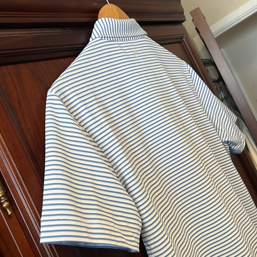 Brand New Peter Millar Crown Crafted Blue & White Striped Stretch Golf ⛳ Polo! - Picture 7 of 14